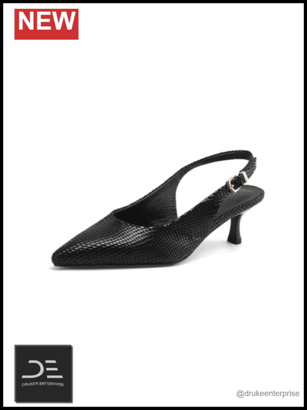 Genuine Leather Closed Pointed Toe Slingback Stiletto Heels Sandals with Buckle